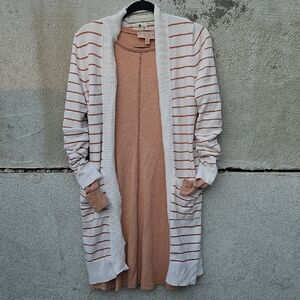 Philosophy Blush Peach Dress with Striped Cardigan